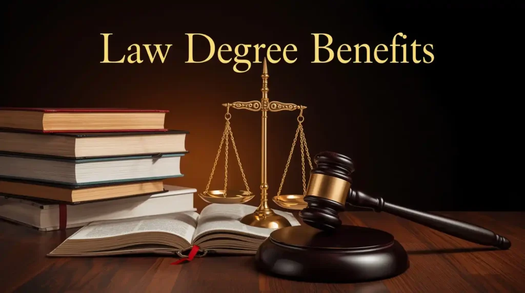 Students reviewing career paths and opportunities highlighting Law Degree Benefits.