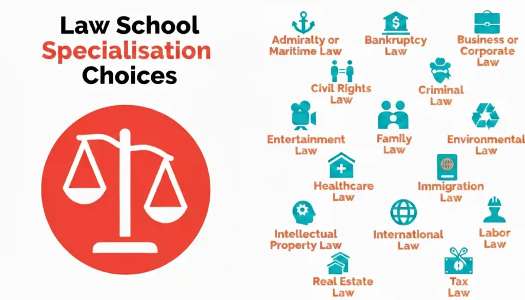 Students exploring different fields of law to decide their Law School Specialisation Choices.