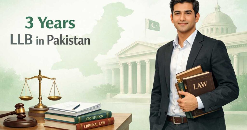 Law students attending classes and reading casebooks for 3 Years LLB in Pakistan.