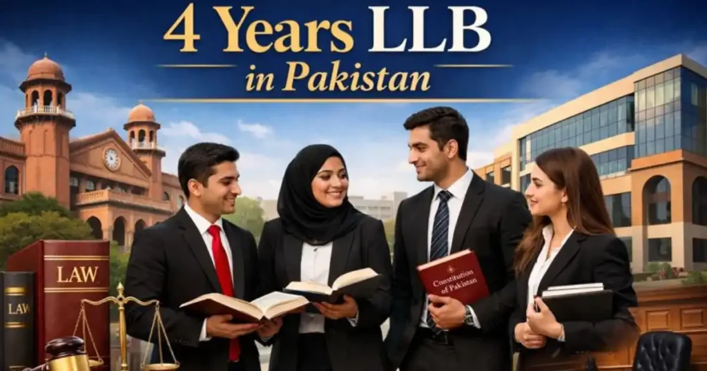 Law students attending lectures and studying casebooks for 4 Years LLB in Pakistan.
