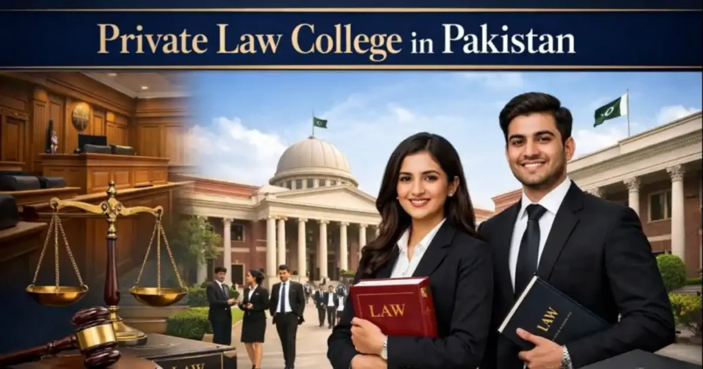 Law students attending lectures and studying at a Private Law College in Pakistan.